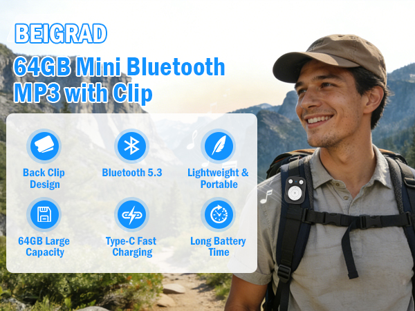 64GB Mini Bluetooth Mp3 with Clip