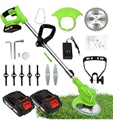 ALSO GO 24V Electric Weed Wacker Cordless Grass String Trimmer with 2x7000mAh Batteries Powered a...
