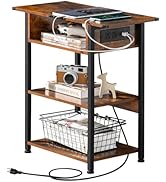 Lerliuo Side Table with Charging Station,Narrow End Table with USB Ports and Outlets,Brown Skinny...