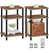 TUTOTAK Set of 2 End Table, Side Table, Nightstand, 3-Tier Storage Shelf, Couch Table for Small S...