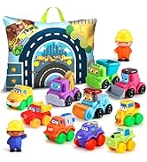 bessome Soft Rubber Cars Toy for 1+ Year Old Boy with Playmat (Storage Bag)|12 PCS Construction C...