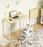 coeztt Folding Table, 31.5" Small Desk for Bedroom with Power Outlet, Space Saving Foldable Compu...