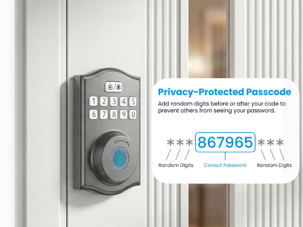 Privacy protected passcode with anti-peeping random digits on keypad