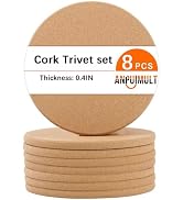 8 PCS High Density Thick Cork Trivet, Round 7.1inches Cork Plant Coasters for Kitchen Hot Dishes ...