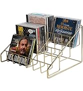 MyGift Modern Brass Tone Metal Wire CD Holder Storage Rack, 3 Tier Compact Disc Organizer Display...