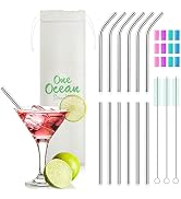 Teivio 12 Pcs 5-inch Extra Short Reusable Stainless Steel Drink Straws, 6 Pcs Straight Straws &amp; 6...