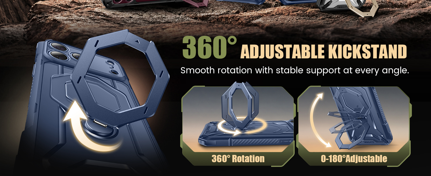 Built-in 360° spin ring stand, you can adjust it to any angle for support