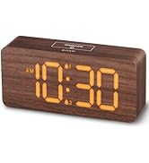 uscce Wooden Digital Alarm Clocks for Bedrooms: Dimmable Dual Alarm Clock with Large Numbers for ...