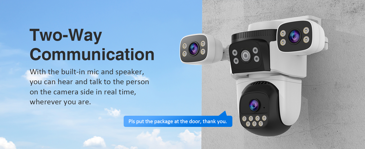 EVERSECU Triple Lens WiFi PTZ Security Camera, Three Cameras in One, with Adjustable All-Angle Arm