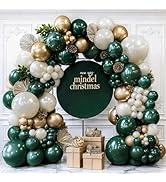 Emerald Green White Gold Balloon Arch Kit, Double Stuffed Dark Green Balloons Hunter Forest Green...