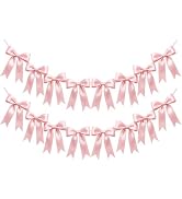 2 Strings 16PCS Pink Bow Garland Banner Decorations, Pre-Strung Satin Ribbon Bows for Birthday, B...