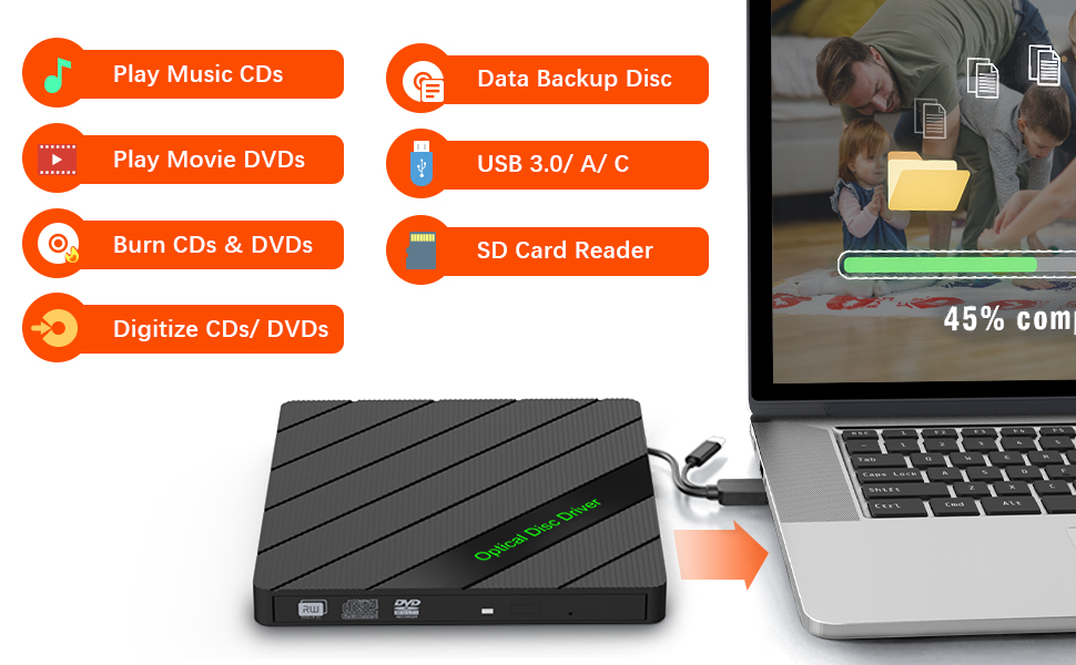 USB 3.0 Portable External CD Burner Reader Writer