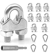 Lyrlidr 8 Pcs M5 Wire Rope Clamps Cable Clamps 4 Pcs 3/16" Wire Rope Thimble U Bolt Saddle Fasten...