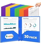V-Opitos 30 Pack 2 Pocket Plastic Folders with 3 Prongs &amp; Clear Front Pocket, Bulk Heavy Duty Fol...