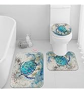 Britimes Blue Turtle Bathroom Rug Set of 3, 3 Pieces Bath Mats Set for Bathroom, Ocean Nautical S...