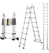 A-Frame Aluminum Telescopic Extension Ladder with Non-Slip Feet, 16.5FT Rv Telescope Foldable Ext...