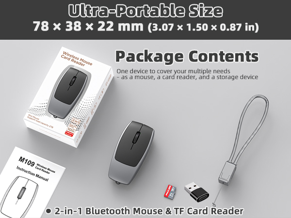Mini 2-in-1 Wireless Bluetooth Mouse &amp; TF Card Reader - 8GB TF Card Included