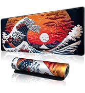 Hopipad Japanese Sea Waves Large Gaming Mouse Pad for Desk, Desk Mat with Seamed Edges, Waterproo...