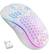 Wireless Gaming Mouse Honeycomb 2.4G USB Cordless Mouse RGB Rechargeable PC Game Mice with 7-Colo...