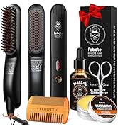 Beard Straightener Kit w/Beard Straightener, Beard Balm, Beard Growth Oil, Beard Styling Comb &amp; S...
