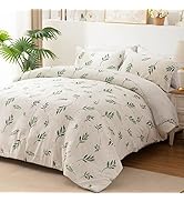 EMME Queen Comforter Set - Sage Green Floral Comforter Set with Nature Leaves Pattern, 7 PCS, Sof...
