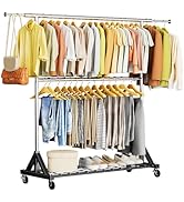 Luxspire Heavy Duty Clothes Rack Load 600 LBS, Double Rod Clothing Rack, Rolling Garment Racks wi...