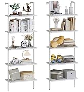 aboxoo Ladder Shelf 2 PCS White Bookshelf 5-Tier Wooden Open Shelf Wall-Mounted Wood Rack Industr...