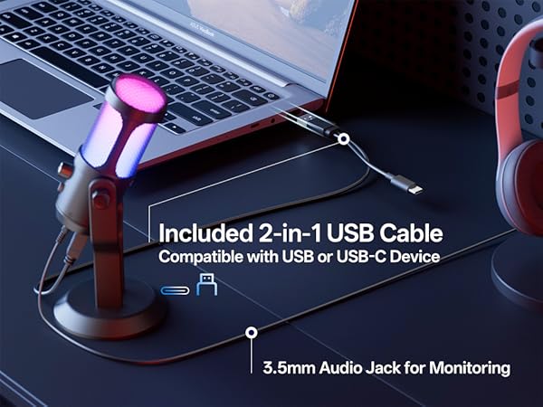 Interface with USB/USB-C and 3.5mm Monitor Jack