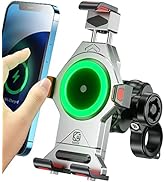 BRCOVAN Aluminum Alloy Motorcycle Phone Mount with Qi 15W Wireless Charger, Shock-Absorbing Anti-...