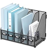 SUPEASY Desk Organizers Metal Desk Magazine File Holder with 5 Vertical Compartments Rack File Or...