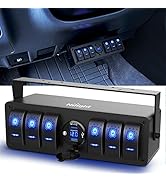 Nilight 6 Gang Rocker Switch Box 12V SPST ON Off Switch QC 3.0 USB Charger Voltmeter Waterproof A...