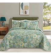 BEDIFANY Farmhouse King Quilt Bedding Set - Cotton Lightweight Bedspread with Floral Pattern, 98x...