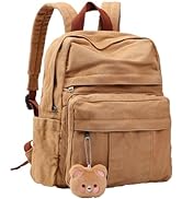 Phaoullzon Cute Canvas Backpack for Women, Girls Aesthetic College Backpacks Vintage Bookbag,Brown