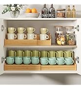 Hongtamoya 2-Tier Expandable Bamboo Mug Holder Coffee Mug Rack Organizer for Countertop, Multi-Fu...