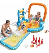 Inflatable Kiddie Pool with Dual Slides, Kids Splash Pool Play Center with Water Slide &amp; Slip Sli...