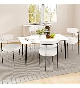 Giantex Sherpa Dining Chairs Set of 4, Upholstered Round Kitchen Chairs with Curved Backrest &amp; Me...