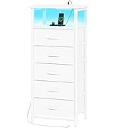 Yoobure 5 Drawers Dresser for Bedroom, Tall Nightstand with Charging Station, Fabric Dresser for ...