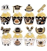 AIERSA 96Pcs Graduation Cupcake Toppers,Graduation Cupcake Decorations with Cupcake Wrapper for C...