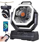 ???????????????? Battery Operated Fan Portable Fan,???????? Rechargeable Camping Fan with Light,W...