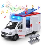 Toy Ambulance Boys Age 3-5 With 4 Different Flashing Lights &amp; Sound, Back And Side Doors Open Fri...
