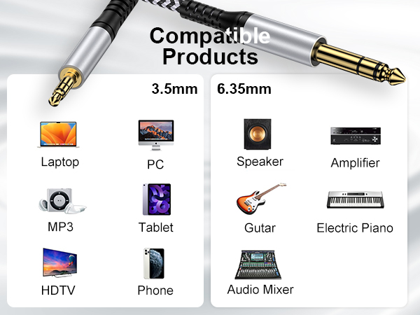 6.35mm to 3.5mm cable