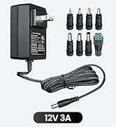 12V 3A 6ft Long AC Adapter Charger Replacement with 8 Tips, Regulated 12 Volts 3000mA Power Suppl...