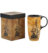 Topadorn Ceramic Mugs Porcelain Latte Tea Cup Coffee Mug with Lid and Gift Box,17oz.Sailing Ship