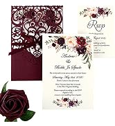 DreamBuilt 5X7.2 Inch 50PCS Blank Laser Cut Burgundy Wedding Invitations With Rsvp Cards And Enve...