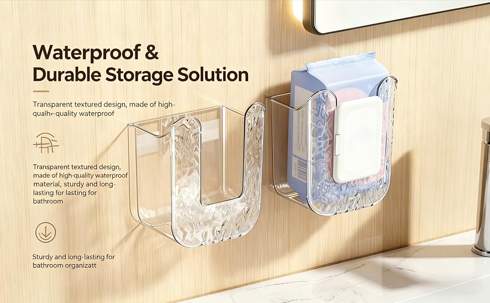 Wall Mounted Tissue Box Holder, Clear Plastic Storage Organizer for Bathroom Kitchen Toilet