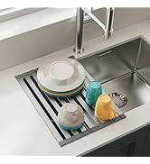 COOL-ANGLE Rectangle Foldable Dish Drying Rack, Non-Slip Silicone Base, Over The Sink Aluminum Di...