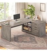 SEDETA Executive Desk, 61" Farmhouse L Shaped Desk with File Drawers, Office Desk with Drawers an...