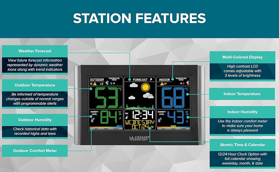 lacrosse; la crosse technology; C85845; color forecast; digital; wireless; thermometer; hygrometer