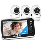 HelloBaby 5" Screen Baby Monitor with 3 Cameras - No WiFi HB6550 Video Baby Monitor, 1000ft Long ...