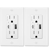 USB C Outlet PD 24W,GREENCYCLE 2PK 15 Amp USB Wall Outlet with Fast Charge,USB Wall Mounted Outle...